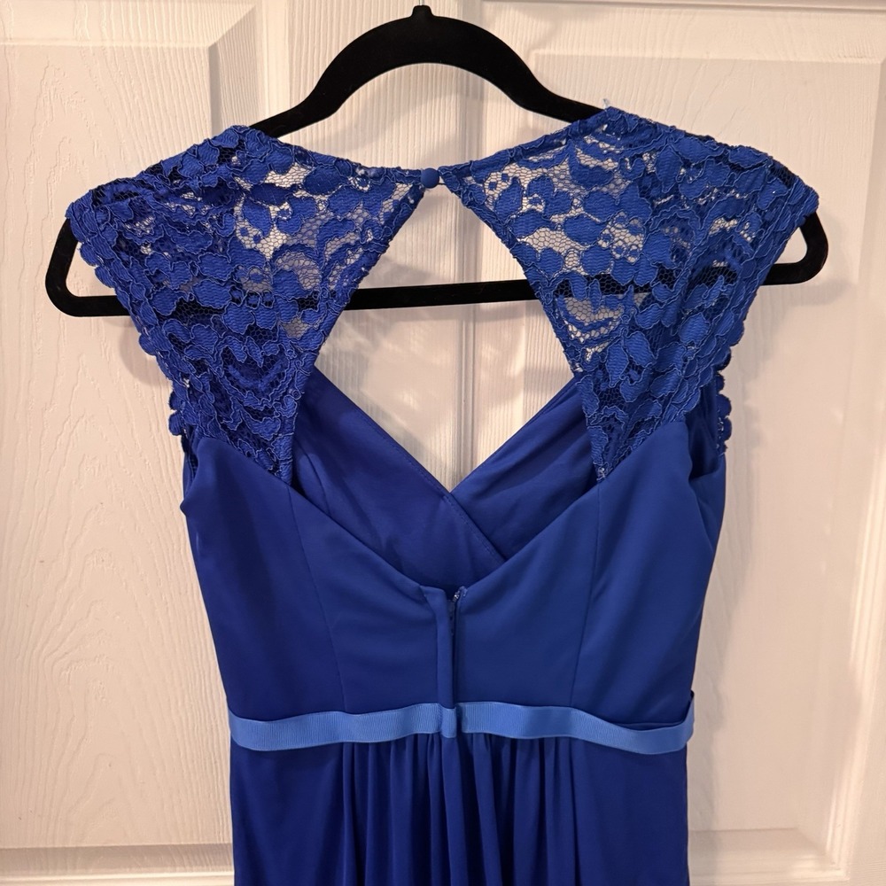 davids bridal bridesmaid dress‎ horizon blue size 2  Lace Back - Picture 4 of 8